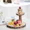 8-Inch tall 2 Tier Brown Natural Wood Stand Round Dessert Server Centerpiece